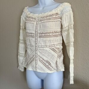 Cinq a Sept Solene Top Medium Lace Off Shoulder‎ Boho Coquette Soft Girl Cream